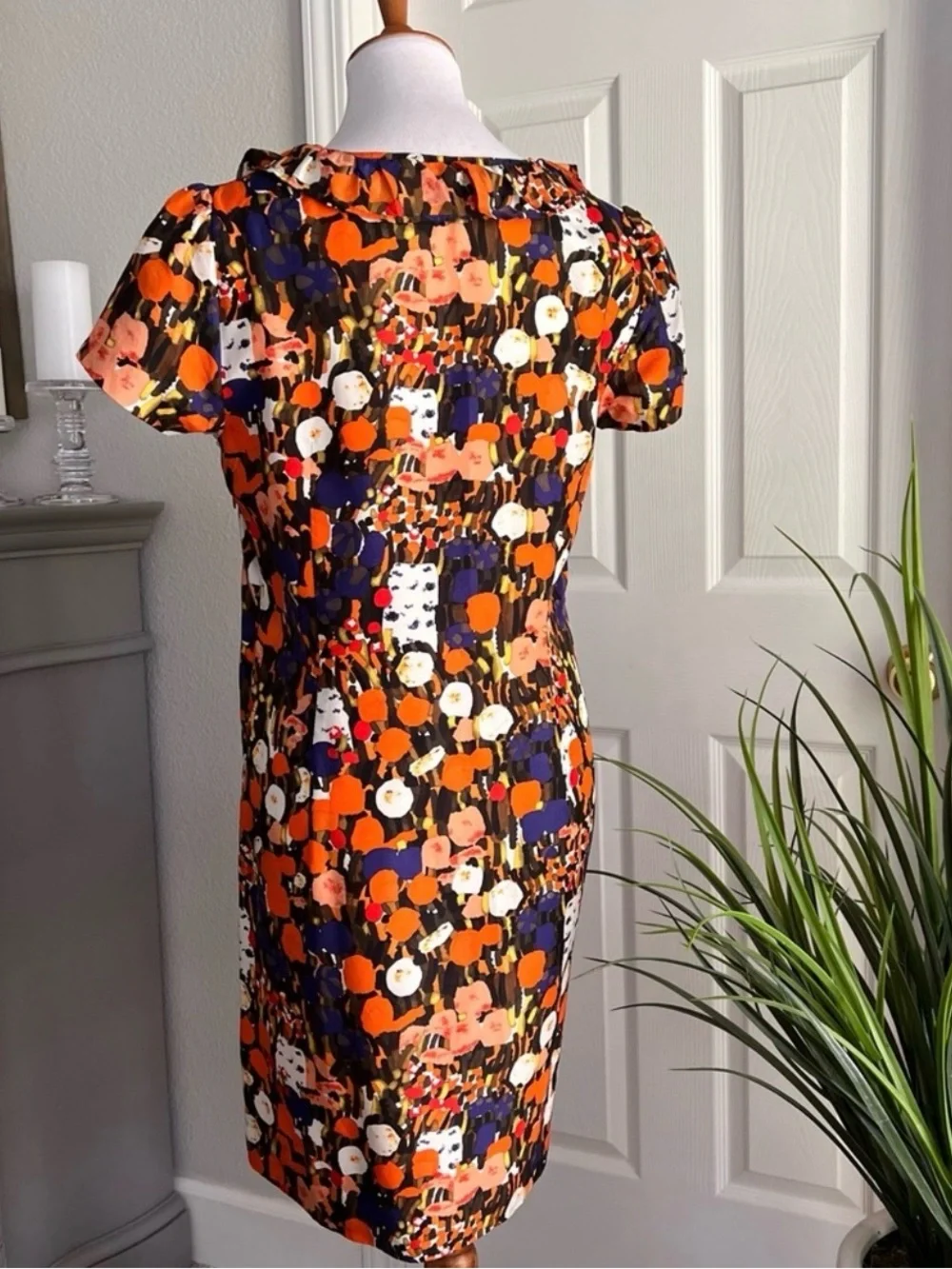 J.Crew 100% Silk Abstract Floral Flutter Sleeve Dress Size 8 Lined